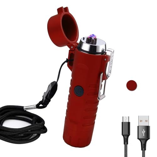 RSBYE Elektrische Feuerzeuge für den Außenbereich, Winddichtes Feuerzeug mit Doppeltem Bogen, Wasserdichtes Feuerzeug für Wandern, Elektrisches Feuerzeug mit Taschenlampe (Rot) von RSBYE