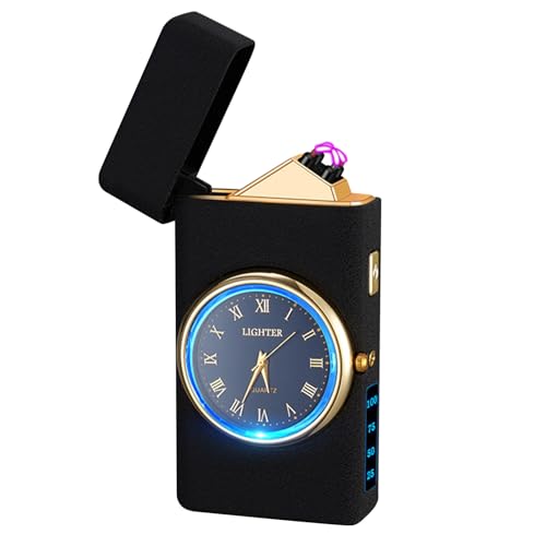 RSBYE USB Elektronische Feuerzeug Elektro Lichtbogen Feuerzeuge Uhr Feuerzeuge mit LED Batterieanzeige Winddicht Plasma Feuerzeug für Kerzen (Schwarz Mattiert, 220mAh) von RSBYE