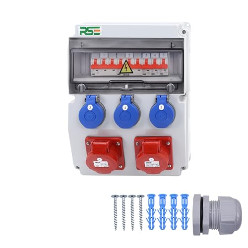 BAUSTROMVERTEILER WANDVERTEILER KOMPLETT VERDRAHTET 32A 16A 230V MIT CEE DOSE ZÄHLER IP65, 10. 2x16a 3x230 MIT LS BAUSTROMVERTEILER WANDVERTEILER KOMPLETT VERDRAHTET 32A 16A 230V MIT CEE DOSE ZÄHLER IP65, 10. 2x16a 3x230 MIT LS von RSE