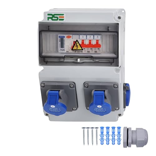 CAMPINGVERTEILER WANDVERTEILER KOMPLETT VERDRAHTET CEE 16A 230V MIT CAMPING STECKDOESE ZÄHLER IP65, 12. 1x230v + 2x Camping + LS+FI+Zähler von RSE