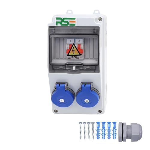 RSE BAUSTROMVERTEILER WANDVERTEILER KOMPLETT VERDRAHTET 230V SCHUKO MIT ZÄHLER ZUR AUSWAHL IP65, 1. 2X 230V MIT LS von RSE