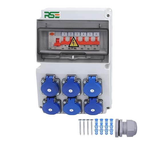 RSE BAUSTROMVERTEILER WANDVERTEILER KOMPLETT VERDRAHTET 230V SCHUKO MIT ZÄHLER ZUR AUSWAHL IP65, 8. 6X 230V MIT LS + FI RSE BAUSTROMVERTEILER WANDVERTEILER KOMPLETT VERDRAHTET 230V SCHUKO MIT ZÄHLER ZUR AUSWAHL IP65, 8. 6X 230V MIT LS + FI von RSE