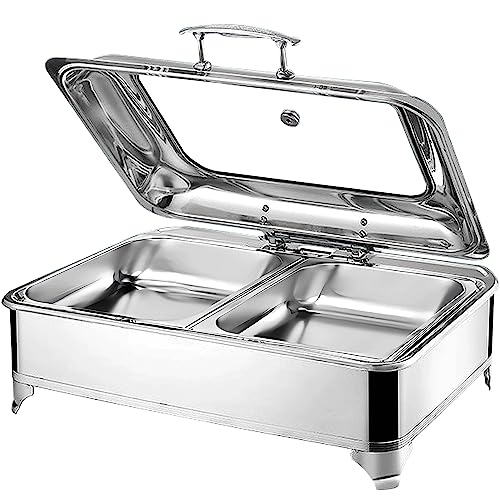 Chafing Dish Elektrisch, 9L Edelstahl Speisewärmer Buffetwärmer mit Sichtbarem Glasdeckel, Professionel Warmhaltebehälter Essen für Party Küchen Hotel, Einstellbare Temperatur (0-85℃) von RSHJD