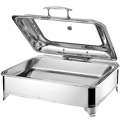 Chafing Dish Elektrisch, 9L Edelstahl Speisewärmer Buffetwärmer mit Sichtbarem Glasdeckel, Professionel Warmhaltebehälter Essen für Party Küchen Hotel, Einstellbare Temperatur (0-85℃) von RSHJD