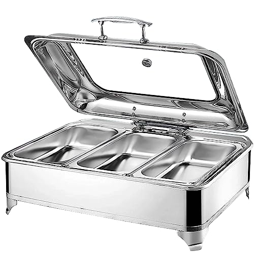 Chafing Dish Elektrisch, 9L Edelstahl Speisewärmer Buffetwärmer mit Sichtbarem Glasdeckel, Professionel Warmhaltebehälter Essen für Party Küchen Hotel, Einstellbare Temperatur (0-85℃) von RSHJD