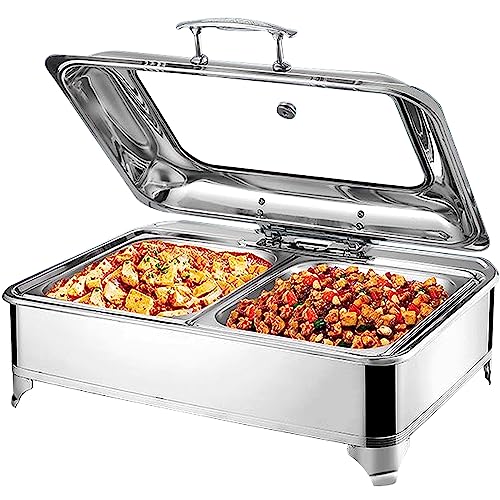 Chafing Dish Elektrisch, 9L Speisewärmer Edelstahl Buffetwärmer mit Sichtbarer Abdeckung, Chafing Dish Warmhaltebehälter - Einstellbare Temperatur (0-85℃) von RSHJD