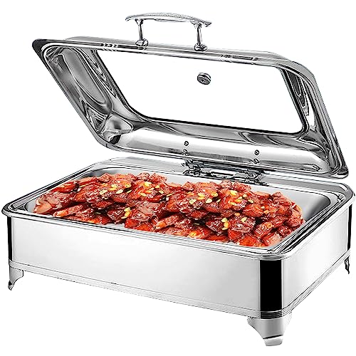 Chafing Dish Elektrisch, 9L Speisewärmer Edelstahl Buffetwärmer mit Sichtbarer Abdeckung, Chafing Dish Warmhaltebehälter - Einstellbare Temperatur (0-85℃) von RSHJD