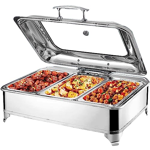 Chafing Dish Elektrisch, 9L Speisewärmer Edelstahl Buffetwärmer mit Sichtbarer Abdeckung, Chafing Dish Warmhaltebehälter - Einstellbare Temperatur (0-85℃) von RSHJD