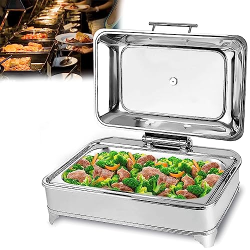 Chafing Dish Elektrisch, 9L Wärmebehälter für Essen Edelstahl Speisenwärmer Warmhaltebehälter mit Sichtbarem Glasdeckel für Partys und Buffets, Einstellbare Temperatur (0-85℃) von RSHJD