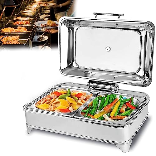 Chafing Dish Elektrisch, 9L Wärmebehälter für Essen Edelstahl Speisenwärmer Warmhaltebehälter mit Sichtbarem Glasdeckel für Partys und Buffets, Einstellbare Temperatur (0-85℃) von RSHJD