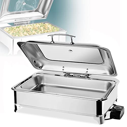 Edelstahl Speisenwärmer Warmhaltebehälter, Elektrisch Chafing Dish mit Deckel, Buffetwärmer für Hochzeiten, Partys, Bankette, Catering, GN 1/1, 1/2, 1/3 en Option, 9L Kapazität von RSHJD