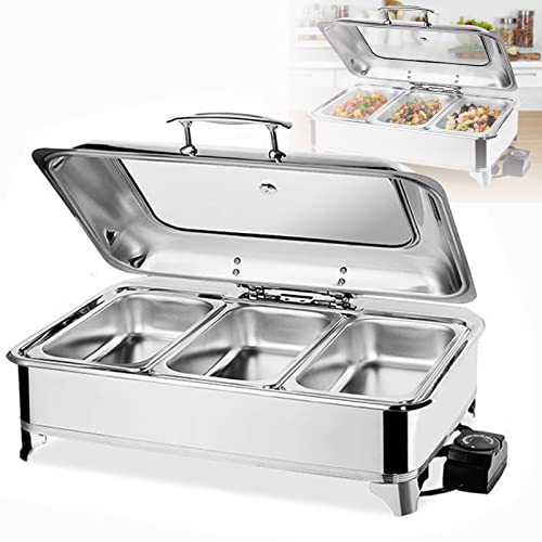 Edelstahl Speisenwärmer Warmhaltebehälter, Elektrisch Chafing Dish mit Deckel, Buffetwärmer für Hochzeiten, Partys, Bankette, Catering, GN 1/1, 1/2, 1/3 en Option, 9L Kapazität von RSHJD