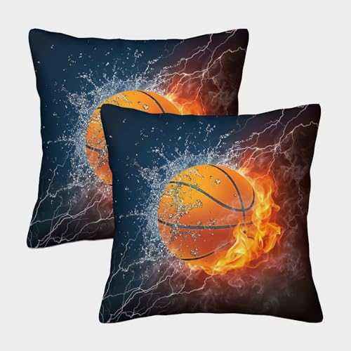 RSIUUODNF Basketball Sofakissen Kissenhülle 2er Set Dekorativer Kissenbezug Kissenbezug Quadratische Kissenhülle ﻿ Für Sofa Sessel,Schlafzimmer 40x40cm von RSIUUODNF