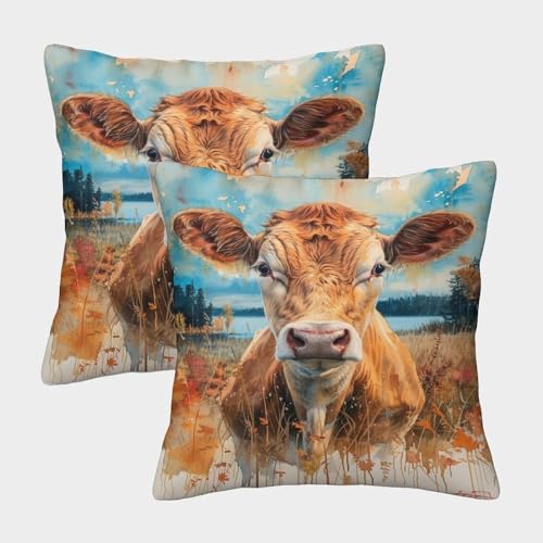 RSIUUODNF Cute Little Kuh Dekokissenbezug 2er Set dekokissen Dekokissen für Sofa Schlafzimmer Wohnzimmer Balkon 40x40cm von RSIUUODNF