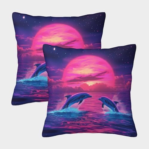 RSIUUODNF Delphin Sofakissen Kissenhülle 2er Set Dekorativer Kissenbezug Kissenbezug ﻿ Waschbar Unsichtbarem Reißverschluss Für Sofa Sessel,Schlafzimmer 45x45cm von RSIUUODNF