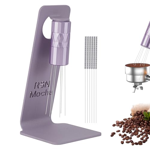 RSNMocha WDT-Werkzeug, Kaffeeverteiler aus Aluminiumlegierung, 0,25 mm dick, Edelstahl, WDT-Werkzeug, Espresso, 6 Nadeln, Kaffee-Nadelverteiler mit magnetischem Ständer (Chalk Violet, 0.25MM) von RSNMocha