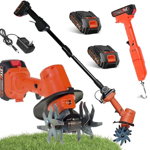Kabellose elektrische Gartenfräse und Grabhacke, handgeführte Mikro-Gartenfräse for Jäten, 10 cm Arbeitstiefe und -breite, Mini-Grubber, Bodenfräse for den Bauernhof von RSQQL