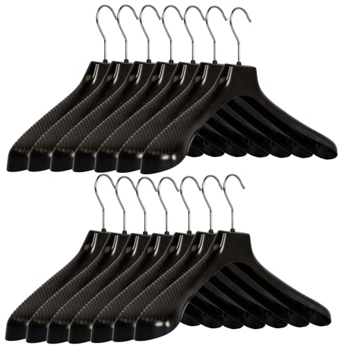 Kleiderbügel 5 Stück Jackenbügel Sakkobügel SM Kunststoff 45 cm für Wintermode – 360° drehbarer Haken - ohne Hosensteg – rutschfest – schwarz von RSR Hangers