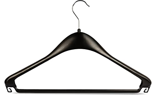 Kleiderbügel aus Kunststoff 10 Stück F 38 cm schwarz | Jackenbügel | Sakkobügel | Hemdenbügel | 360° drehbarer Haken | mit Hosensteg und Rockhäckchen von RSR Hangers