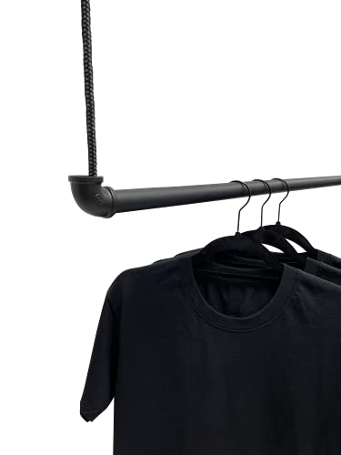 RSR Hangers Kleiderstange mit Seil Schwarz Garderobe Industrial Design Decke Seilzug hängend Deckenmontage | Breite 100 cm | Garderobenstange | Ankleidezimmer | Flur | begehbarer Kleiderschrank von RSR Hangers