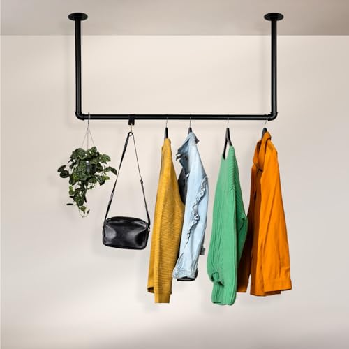 RSR Hangers Kleiderstange Garderobe Industrie Design für Decke | Breite 100 cm x Höhe 50 cm | Deckenmontage | Garderobenstange | Ankleidezimmer | Schlafzimmer | Flur | begehbarer Kleiderschrank von RSR Hangers