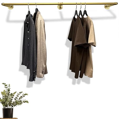 RSR-Hangers Kleiderstange Garderobe Industrie Design für Wand Gold | Breite 140 cm x Tiefe 30 cm | Wandmontage | Garderobenstange | Ankleidezimmer | Flur | begehbarer Kleiderschrank | M50200-Gold von RSR-Hangers