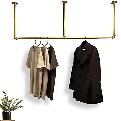 RSR-Hangers Kleiderstange Garderobe Industrie Design für Decke Gold | Breite 140 cm x Höhe 30 cm | Deckengarderobe | Garderobenstange | Ankleidezimmer | Flur | begehbarer Kleiderschrank | M50300-Gold von RSR-Hangers