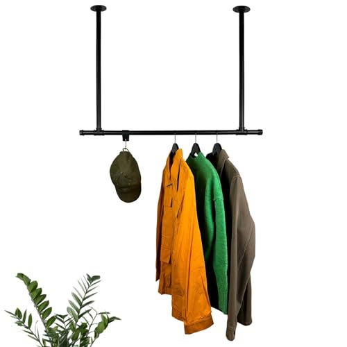 Kleiderstange "Nora" Garderobenstange Industrial Design Deckenmontage Schwarz (Beite: 120 cm x Höhe: 60 cm) von RSR Hangers