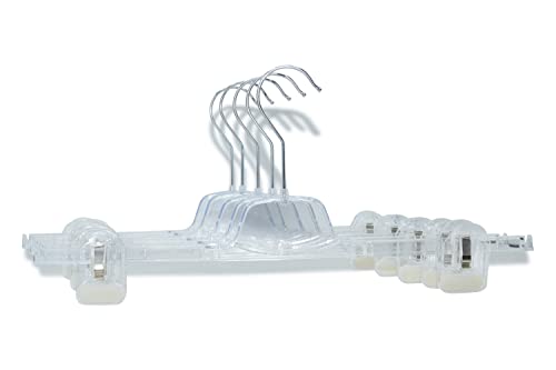 RSR Hangers 10 x Hosenbügel Hosenspanner Rockbügel Kleiderbügel Kunststoff 40 cm mit Klammer | rutschfeste gummierte und verstellbare Klammern | 360° drehbarer Haken | platzsparend | Klar von RSR Hangers