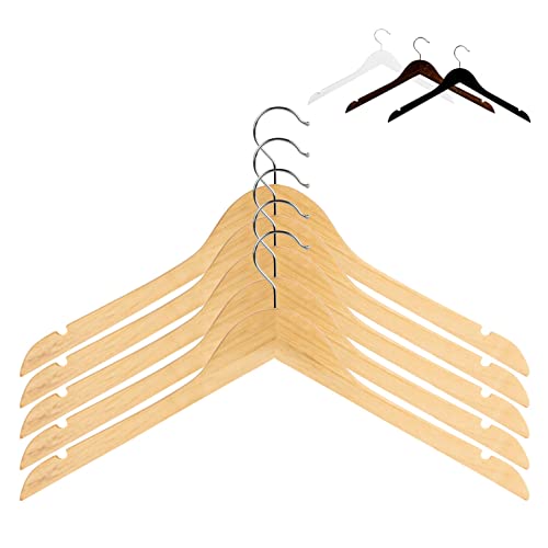RSR Hangers 10 x Kleiderbügel Holz Natur | ohne Steg I Holzkleiderbügel | Hemdenbügel | Blusenbügel | mit Rockkerbe | 360° drehbarer Haken | ver. Farben und Stückzahlen OS1 von RSR Hangers