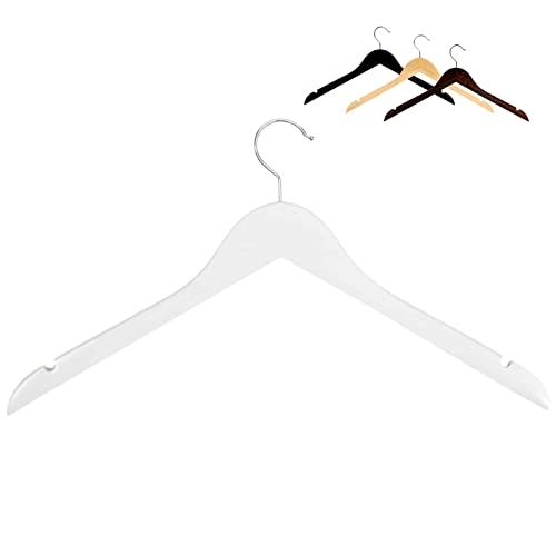 RSR Hangers 25 x Kleiderbügel Holz Weiß | ohne Steg I Holzkleiderbügel | Hemdenbügel | Blusenbügel | mit Rockkerbe | 360° drehbarer Haken | ver. Farben und Stückzahlen OS1 von RSR Hangers