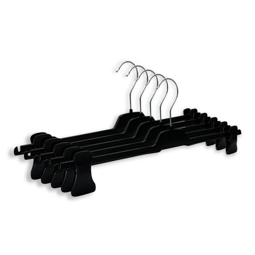 RSR Hangers Hosenbügel 10 Stück PUC Hosenspanner Kleiderbügel Kunststoff 30 cm | rutschfeste gummierte und verstellbare Klammern | 360° drehbarer Haken | platzsparend | Made in Germany von RSR Hangers