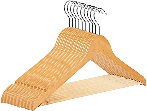 RSR Hangers Kleiderbügel Holz 10 Stück Natur Holzkleiderbügel | mit Hosensteg | Damen | 38 cm | 360° drehbarer Haken | 360° drehbarer Haken | Kleidung | Jacken | Anzug | Hosen | 10-50 Stück von RSR Hangers
