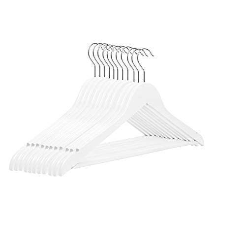 RSR Hangers Kleiderbügel Holz 50 Stück Weiß Holzkleiderbügel mit Hosensteg 44,5 cm | 360° drehbarer Haken | Jackenbügel | Hemdenbügel | Hosenbügel | Anzugbügel von RSR Hangers