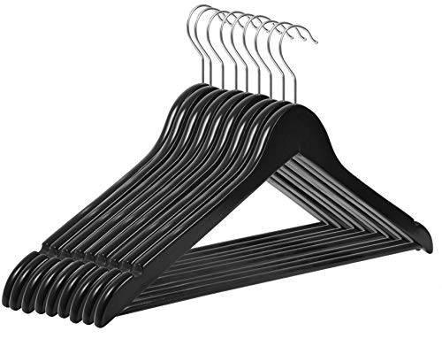 RSR Hangers Kleiderbügel Holz Schwarz 10 Stück Holzkleiderbügel mit Hosensteg 44,5 cm | 360° drehbarer Haken | Jackenbügel | Hemdenbügel | Hosenbügel | Anzugbügel von RSR Hangers