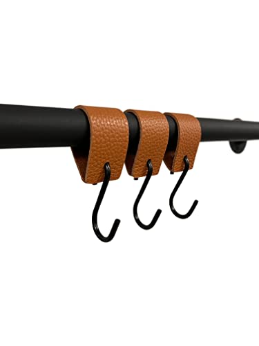 RSR Hangers Kleiderhaken mit Lederschlaufe - Cognac - 12 Stück - S Haken - Fleischerhaken - Leder - Garderobenhaken von RSR Hangers