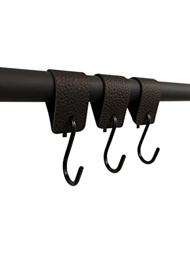 RSR Hangers Kleiderhaken mit Lederschlaufe - Schwarz - 12 Stück - S Haken - Fleischerhaken - Leder - Garderobenhaken von RSR Hangers