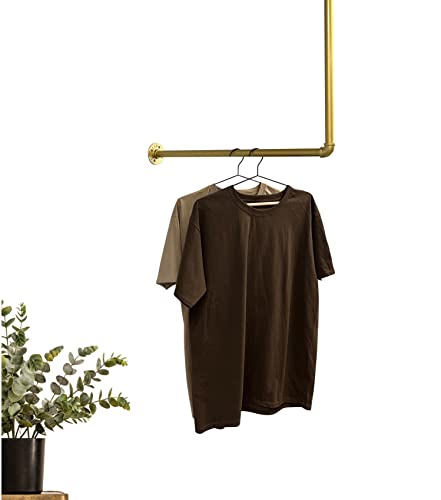 RSR Hangers Kleiderstange Garderobe Industrie Design L-Form in Gold | Breite 100 cm x Höhe 50 cm | Garderobenstange | Ankleidezimmer | Schlafzimmer | Garderobe | begehbarer Kleiderschrank von RSR Hangers