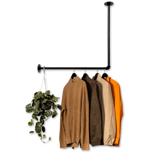 RSR Hangers Kleiderstange Garderobe Industrie Design für Ecke Wand Decke L-Form | Breite 100 cm x Höhe 100 cm | Garderobenstange | Ankleidezimmer | Schlafzimmer | Garderobe | begehbarer Kleiderschrank von RSR Hangers