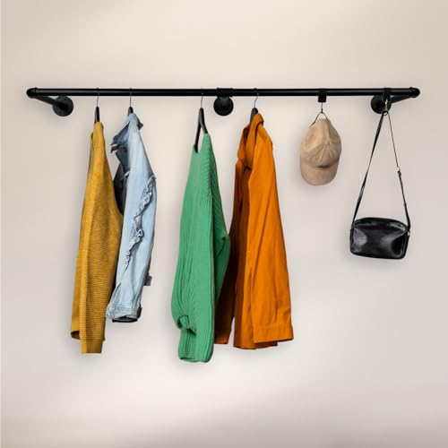 RSR Hangers Kleiderstange Industrial Design Schmal Flur Wandgarderobe Breite 120 cm x Tiefe 10 cm für die Wand Schwarz Garderobenstange Schlafzimmer Garderobe Wandmontage von RSR Hangers