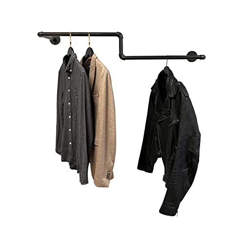 RSR Hangers Kleiderstange Industrial Design Wandgarderobe 100 cm x 30 cm für die Wand Schwarz Garderobenstange Schlafzimmer Flur Garderobe Wandmontage M50116 von RSR Hangers