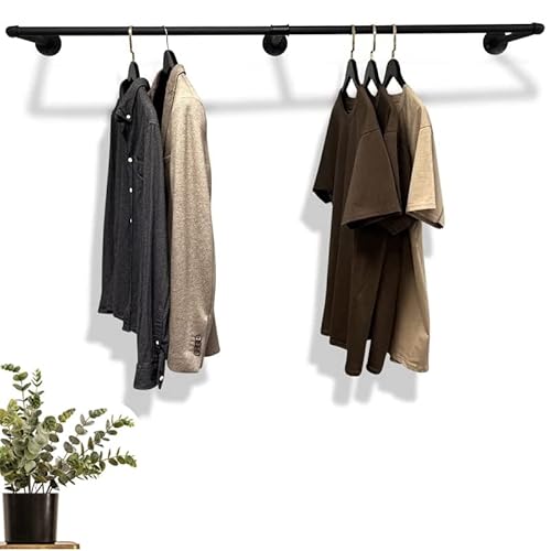 RSR Hangers Kleiderstange Industrial Design Wandgarderobe 100 cm x 30 cm für die Wand | Schwarz | Garderobenstange | Schlafzimmer | Flur | Garderobe | Wandmontage von RSR Hangers