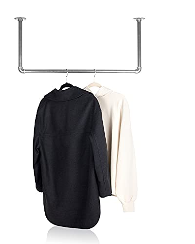 RSR Hangers Kleiderstange Industrial Look Silber Deckenmontage | Breite 100 cm x Höhe 30 cm | Garderobenstange | Ankleidezimmer | Schlafzimmer | Garderobe | begehbarer Kleiderschrank von RSR Hangers
