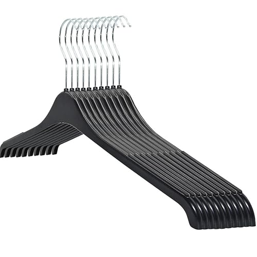 RSR Hangers 50 Stück Kleiderbügel Blusenbügel 47 cm hochwertigem Kunststoff | Hemdenbügel | 360° drehbarer Haken | Anti-Rutsch | Schwarz von RSR Hangers