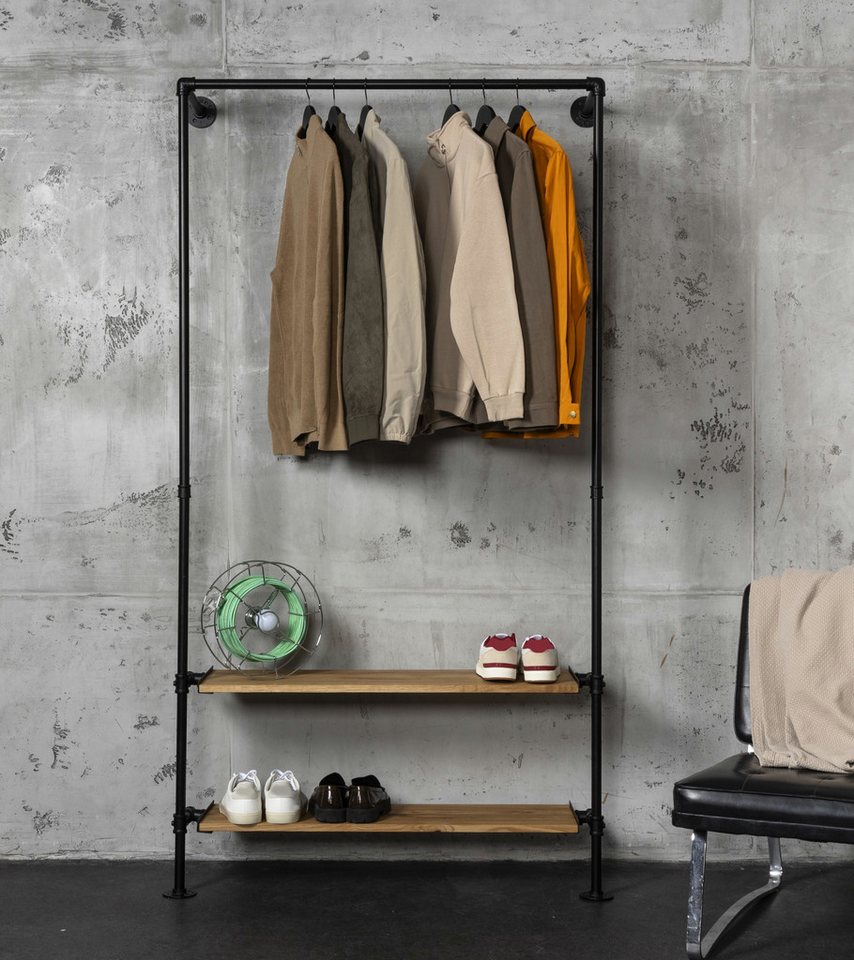 RSR Hangers Wandgarderobe Garderobe Leo Kleiderständer Industrial Design mit Eichenholzbrett von RSR Hangers