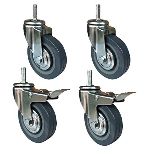 3/4 Zoll Hochleistungs-Lenkrollen mit Bremsen – Polyurethan-Rollen for Rollwagenmöbel – 270 kg Tragkraft(4 in M10 2 No Brakes+2 Brakes) von RSRSR