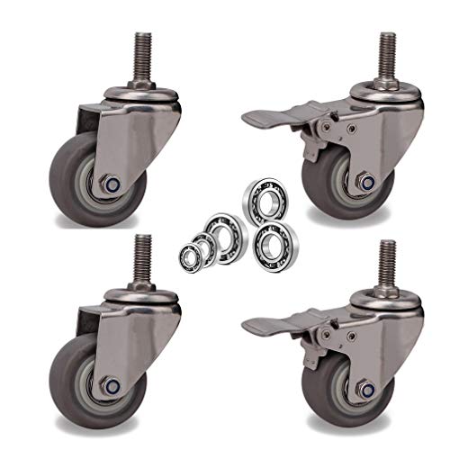 4 Stück 2-Zoll-Rollen mit Bremse – 360°-Schwenkräder for Möbel und Industrie, kompatibel mit 8 mm/10 mm/12 mm Schrauben(8mm 2 brake+2 no brake) von RSRSR