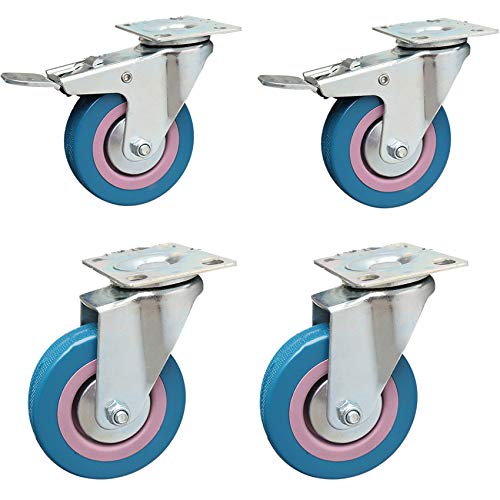 4 Stück Hochleistungs-Lenkrollen 4 Zoll mit Bremsen – 360 Grad drehbare Gummirollen for Möbel/industrielle Nutzung(Universal+brake 75mm) von RSRSR