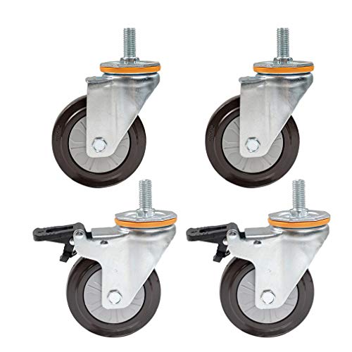 4 Stück Lenkrollen aus Gummi mit Bremse, M14/M16-Gewindestange, maximale Tragkraft 344 kg(2 brake+2 No brake4in-M16) von RSRSR