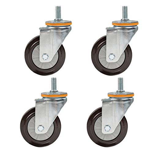 4 Stück Lenkrollen aus Gummi mit Bremse, M14/M16-Gewindestange, maximale Tragkraft 344 kg(4 No brake4in-M14) von RSRSR